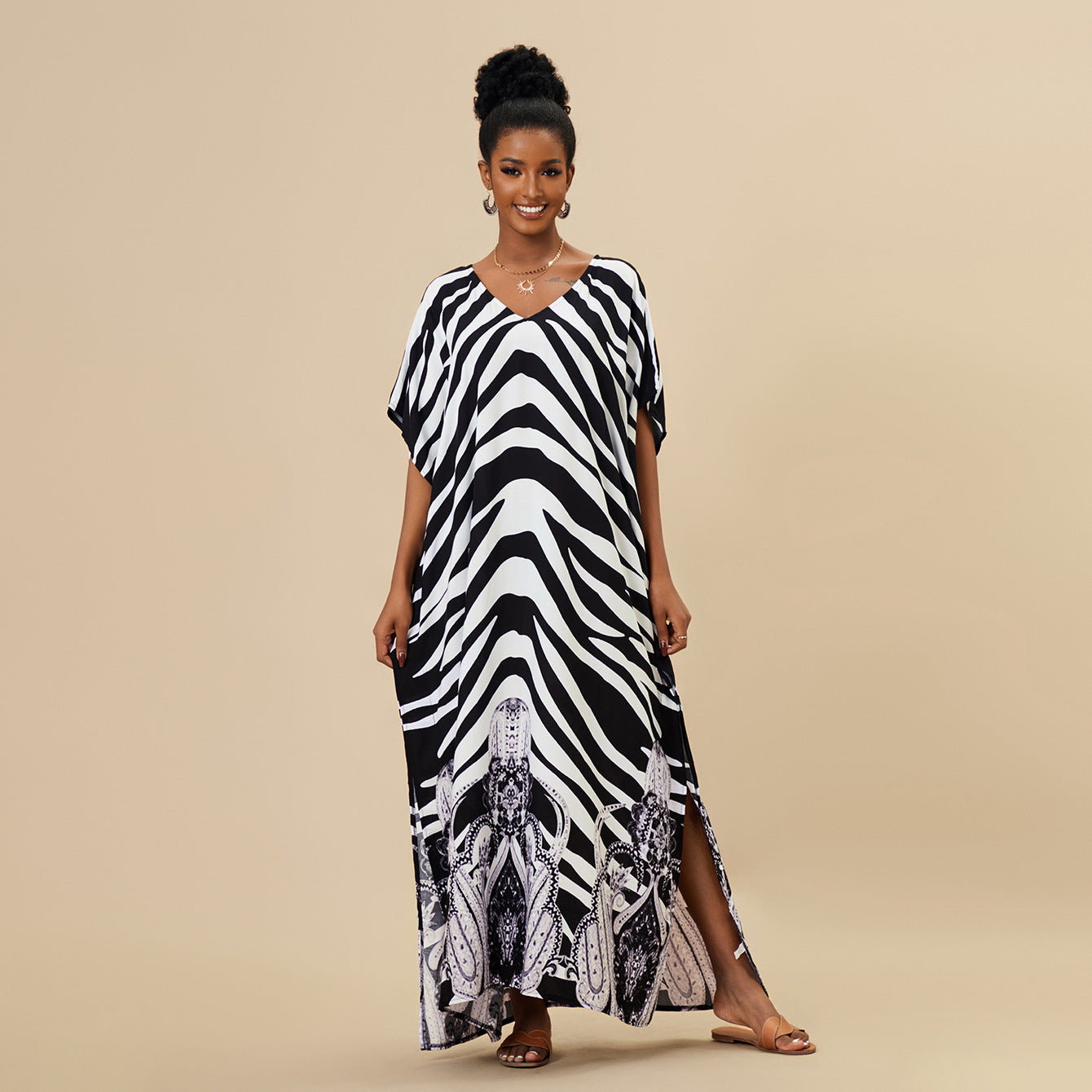 Loose-Fitting Rayon Beach Cover-Up Dress