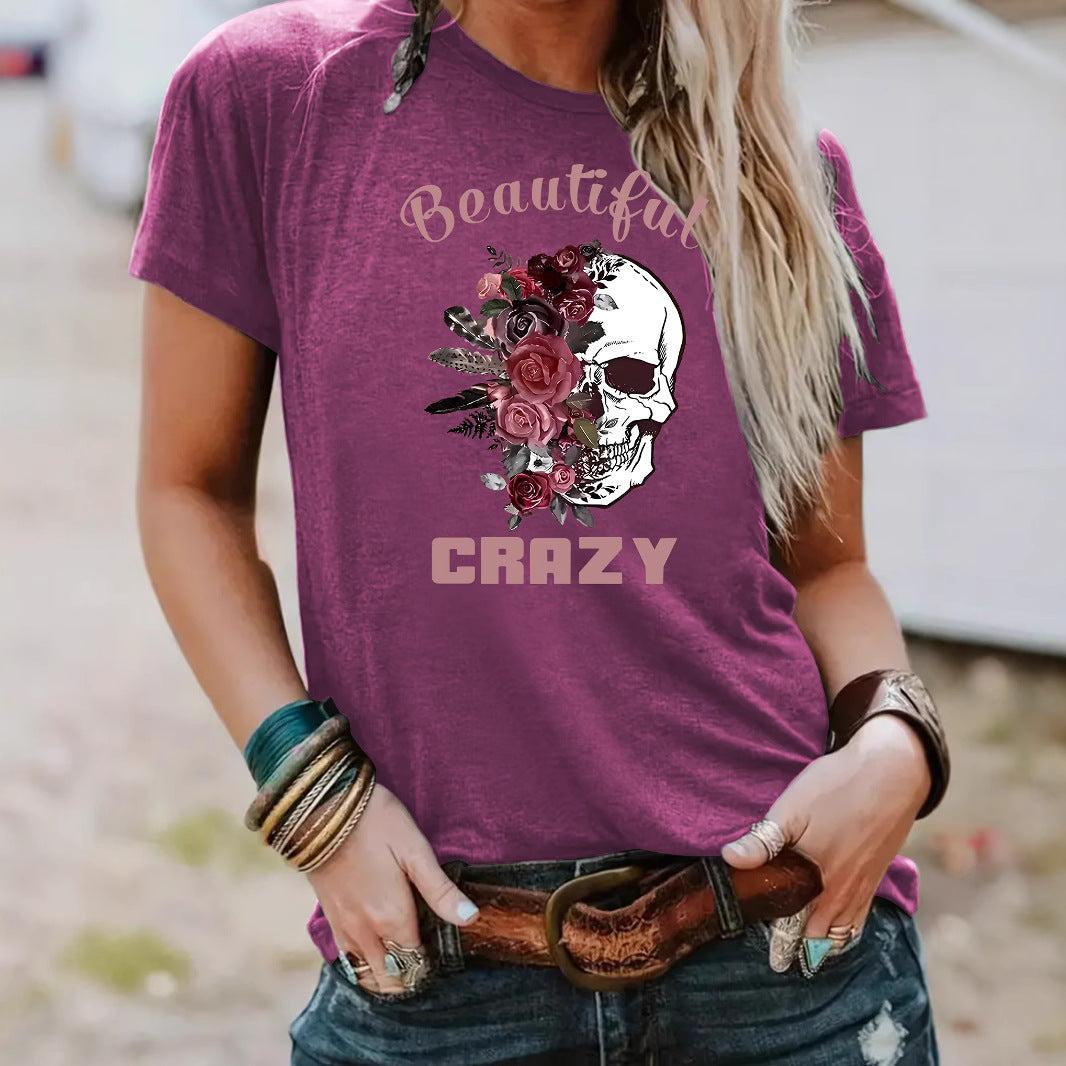 Skull flower printed top for women