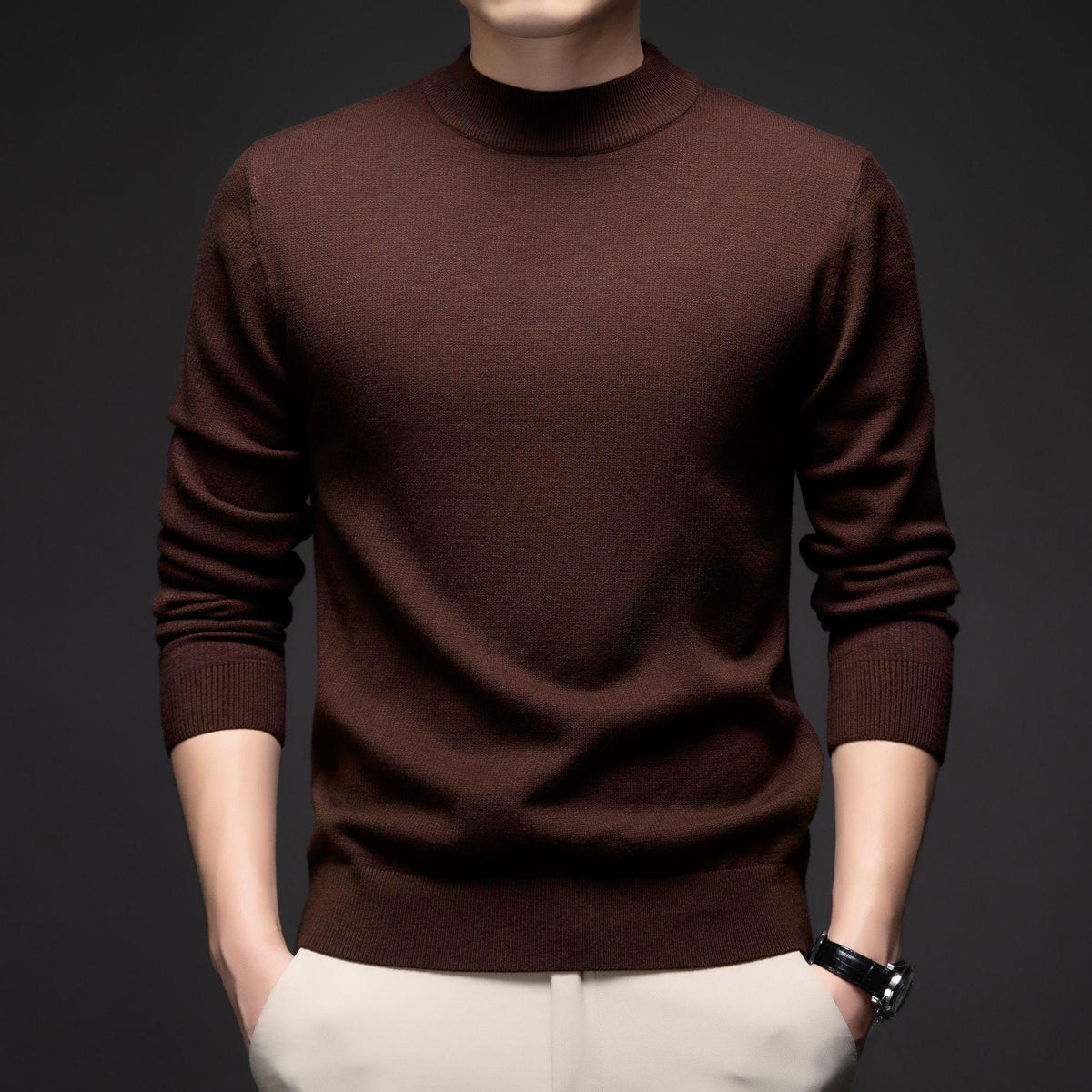 Men's Half-Turtleneck Slim-Fit Fleece-Lined Knit Sweater