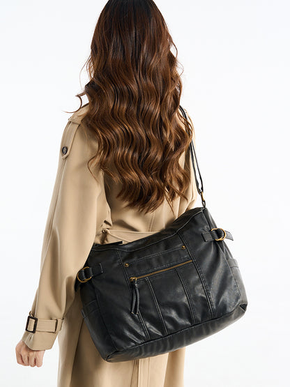 Lady's water-resistant soft leather shoulder bag