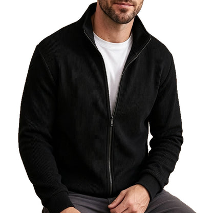 Mens Corduroy High Neck Zip Up Sweater