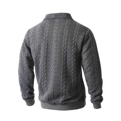 Men Jacquard Lapel Zip Up Jacket Casual Long Sleeve Sweatshirt