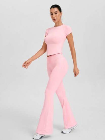 Women's Short Sleeve Flared Leg 2-Piece Yoga Set