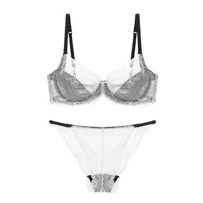 European and American sponge-free transparent big chest French ultra-thin breathable underwear sexy lace lingerie women bra set women