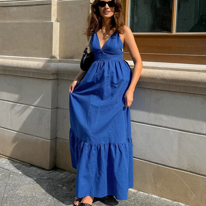European and American style casual V-neck backless camisole dress