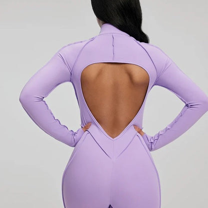 Yoga sports jumpsuit long sleeve zipper fitness suit for women