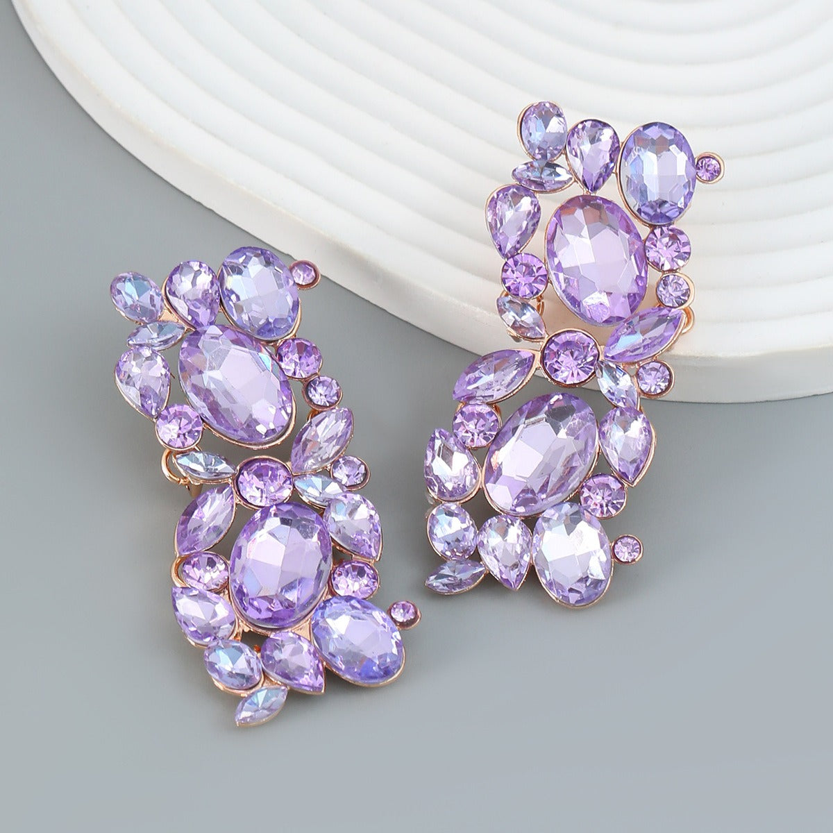 Full diamond square women's alloy inlaid diamond exaggerated earrings