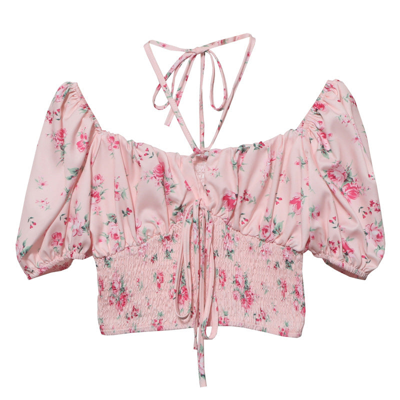 Hanging neck tie floral top