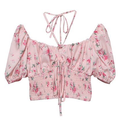 Hanging neck tie floral top