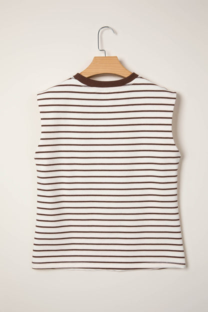 Gestreepte tanktop met ronde hals en losse afwerking