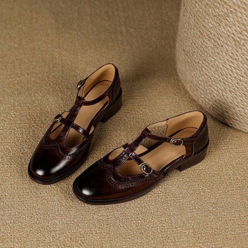Womens Retro Mary Jane Chunky Heel Loafers