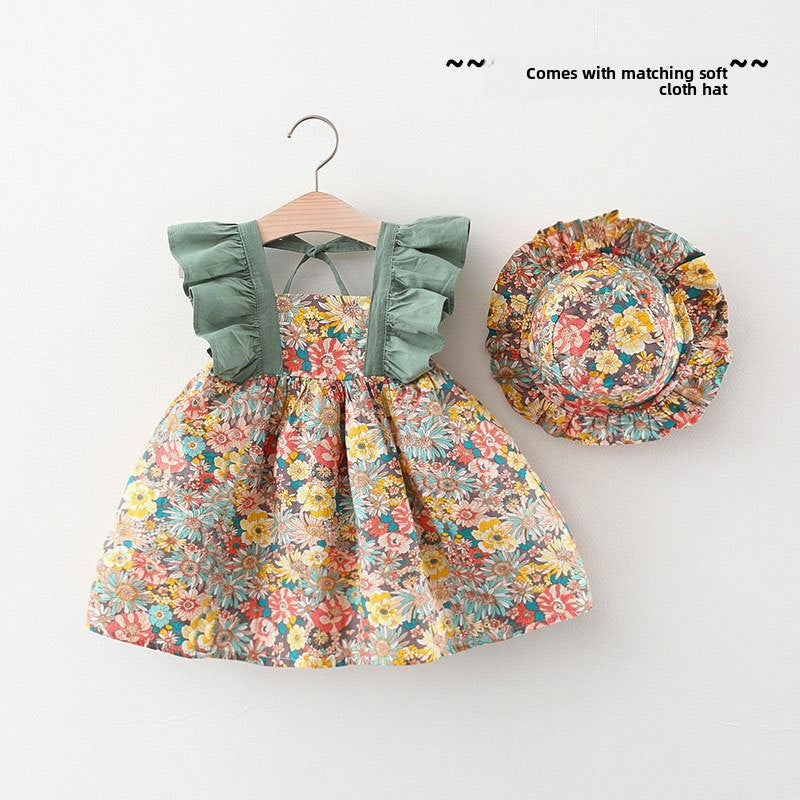 Girls Floral Summer Dress with Hat