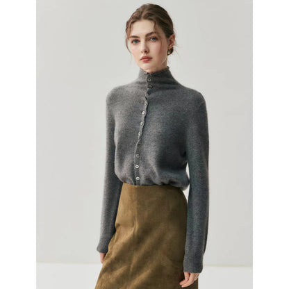 Reversible Cashmere Cardigan Women High Neck Knitted Sweater