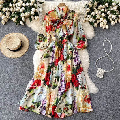 New Summer Print Chiffon Beach Dress Women Long Midi Big Swing Boho Vacation Dresses