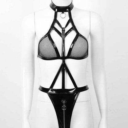 Sexy Strappy Patent Leather Lingerie Bodysuit