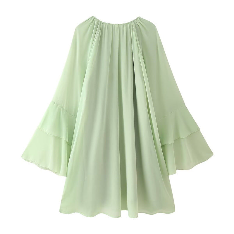 Fashionable and elegant layered round neck ruffle edge dress