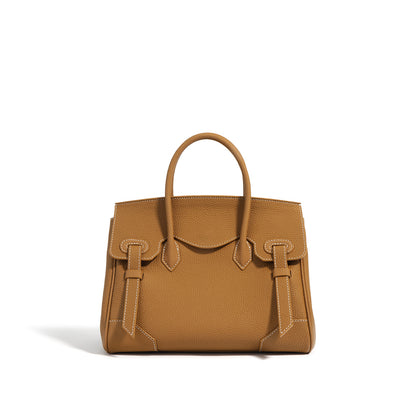 Litchi-patterned genuine top-grain cowhide handbag