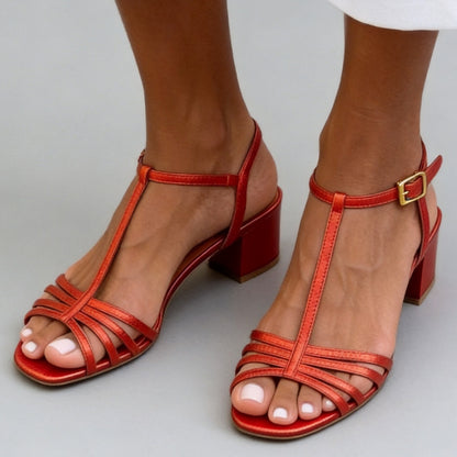Elegant T-Strap Buckle High Heel Sandals for Women