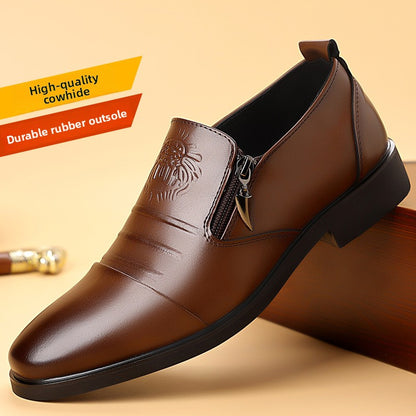Mens Business Casual Leather Shoes with Lion Head Zipper