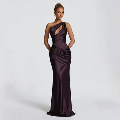 Satin Asymmetric Evening Gown
