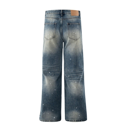 Witgewassen denim broek met wijde pijpen