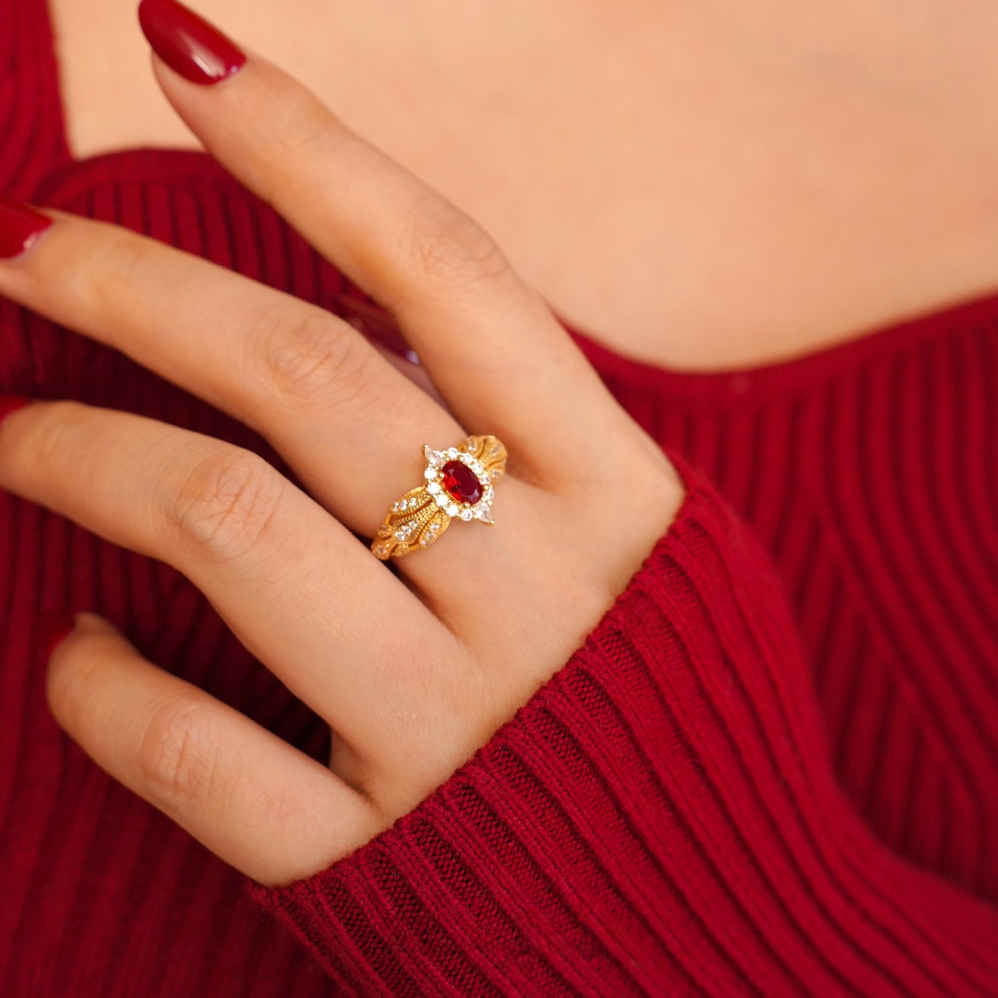 French Retro Ruby Open Ring