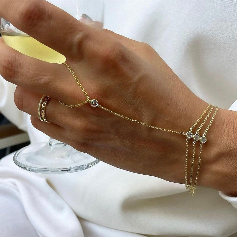 Rhinestone Layered Finger Chain Bracelet