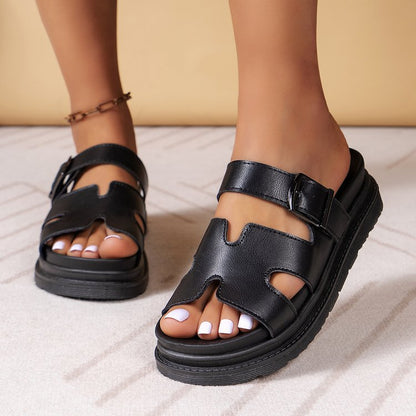 Women's Thick-Soled One-Word Buckle Casual Slippers