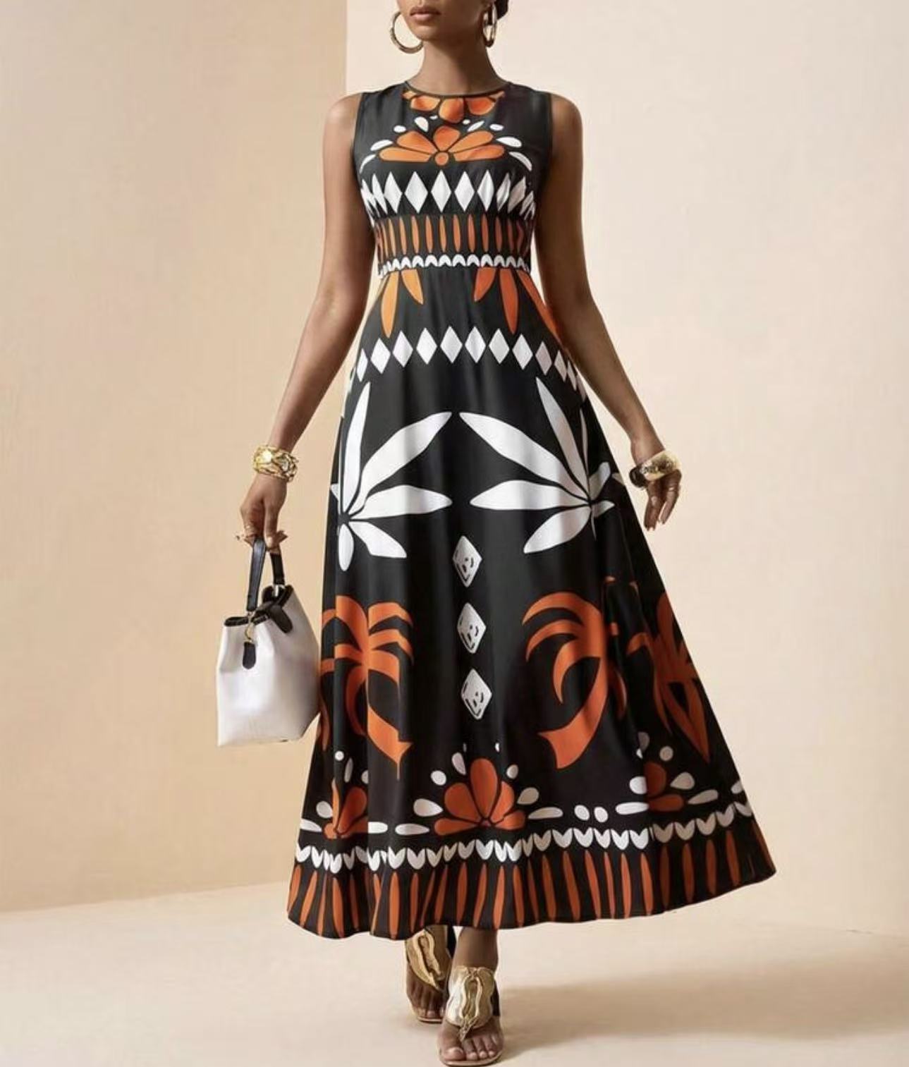 Printed Bohemian Sleeveless Long Dress