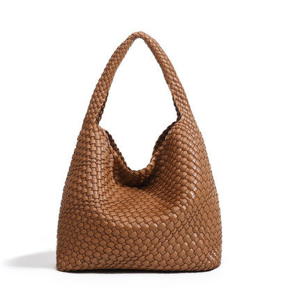 Handgeweven PU-leren bucket bag voor dames