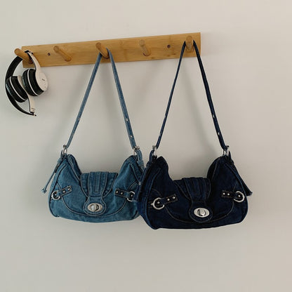 Retro denim material underarm bag, fashionable single-shoulder crossbody bag