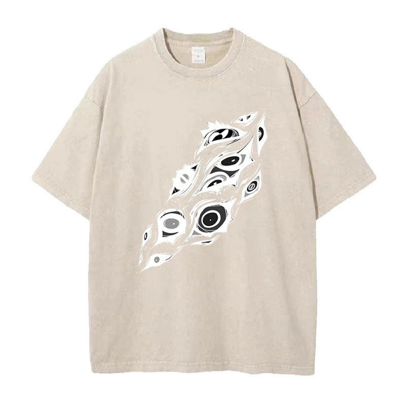 Summer New Anime Chainsaw Man Printed T-Shirt Summer Cotton Washed Vintage Short Sleeve Top