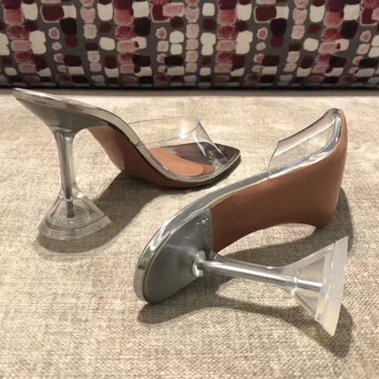 Trendy Versatile Open-Toe Transparent High Heels