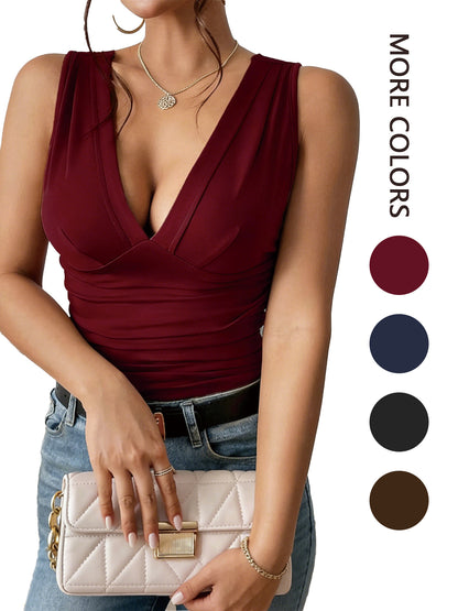 Womens Deep V Pleated Tank Top