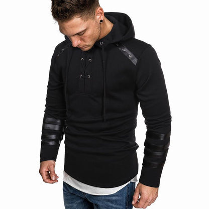 Heren hoodie met leren details