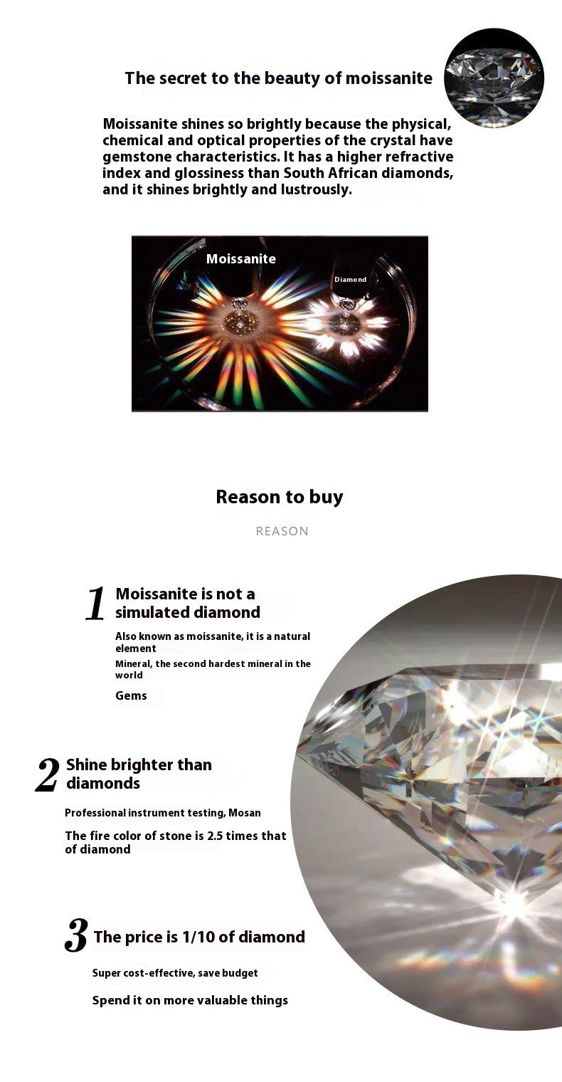 S925 Sterling Zilveren Moissanite Ketting Licht Luxe Hoogwaardige 1.1 Karaat