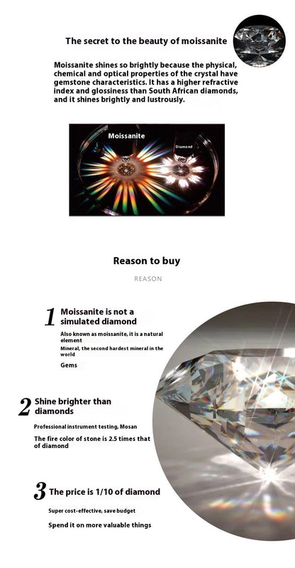 S925 Sterling Zilveren Moissanite Ketting Licht Luxe Hoogwaardige 1.1 Karaat