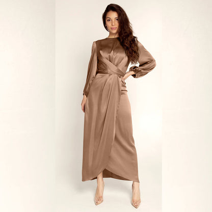 Elegant Satin Tie-Waist Long Dress