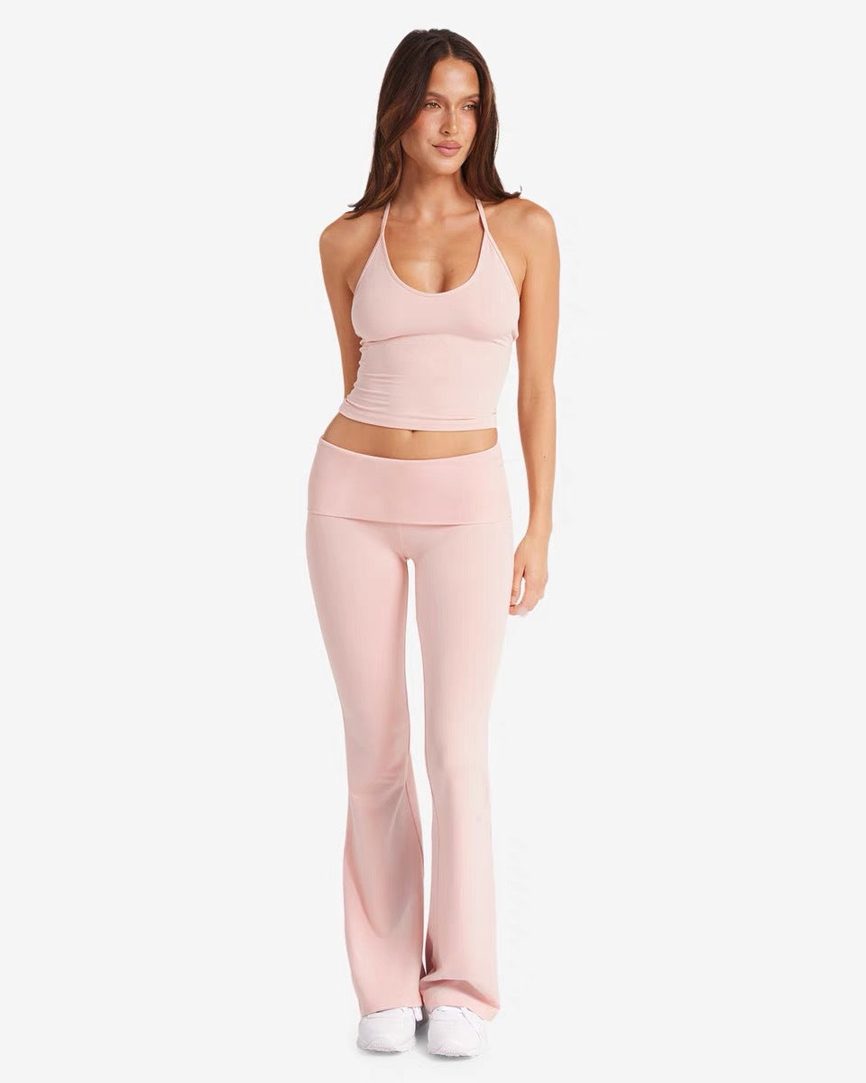 Women Yoga Suit with Chest Pad High-Waist Flared Trousers