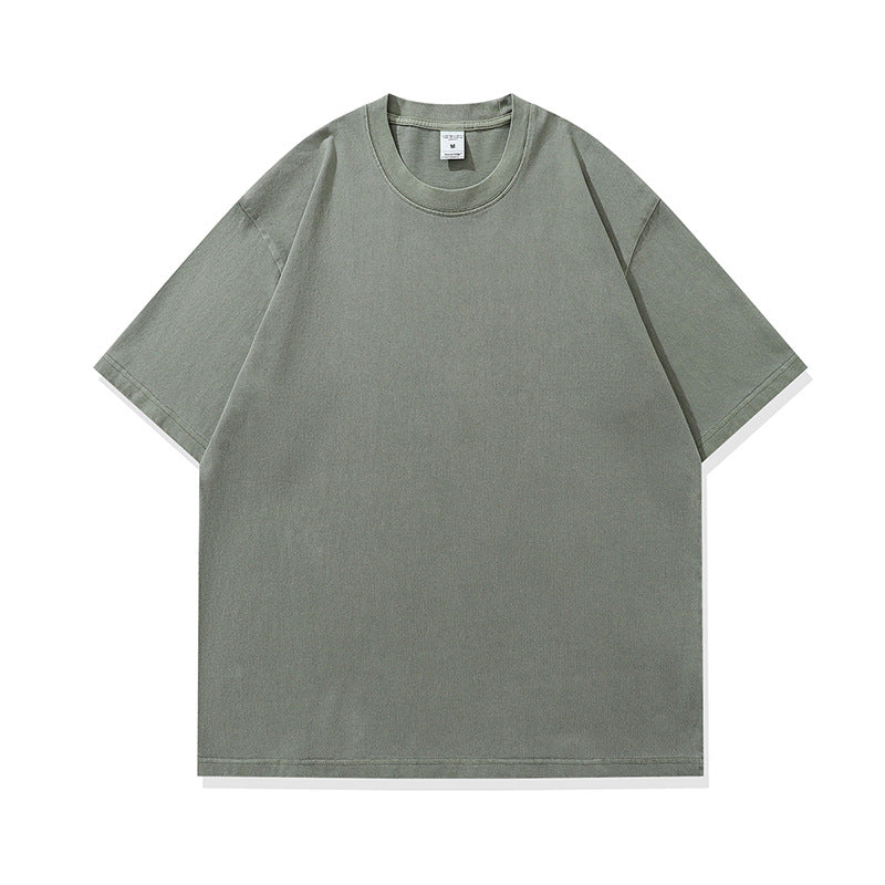 Men's Fashionable American Street Style Loose Drop Shoulder Pure Cotton Short Sleeve T-Shirt with Print Customization