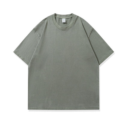 Men's Fashionable American Street Style Loose Drop Shoulder Pure Cotton Short Sleeve T-Shirt with Print Customization
