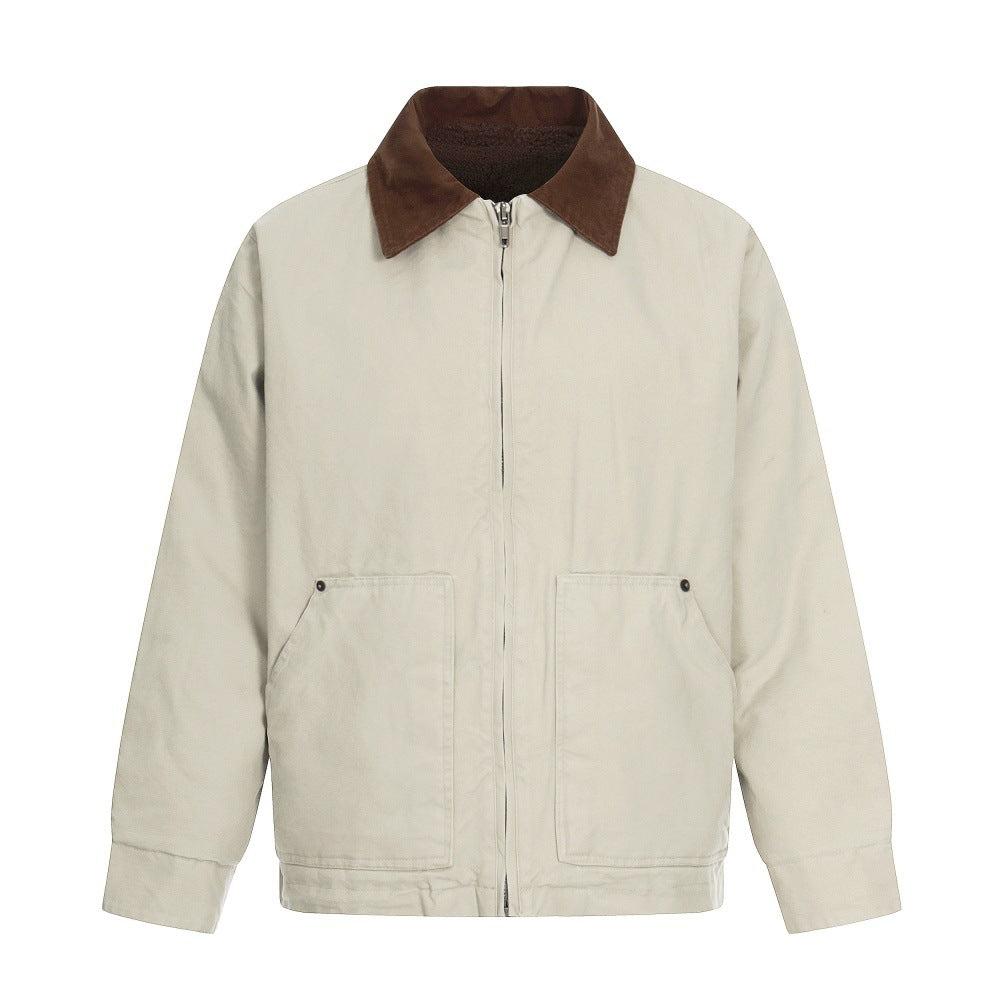 Vintage jacket met teddy voering revers in kleurblokken voor heren
