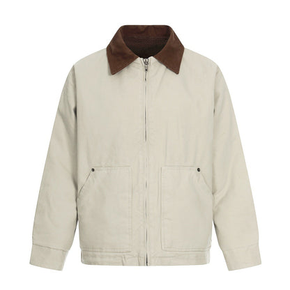 Vintage jacket met teddy voering revers in kleurblokken voor heren