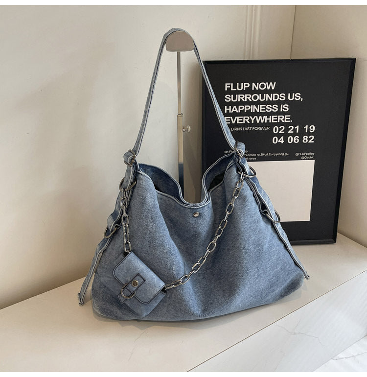 Women Denim Tote Bag Large Capacity Shoulder Crossbody Bag