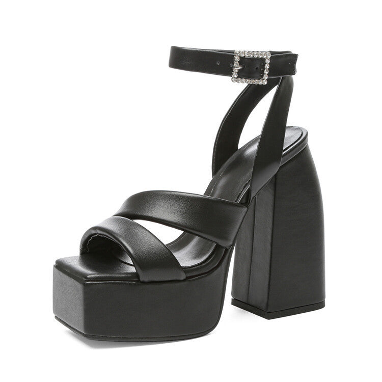 Summer High-Heeled Sandals Women's Large Size 40-43 Waterproof Platform Square Toe Shoes