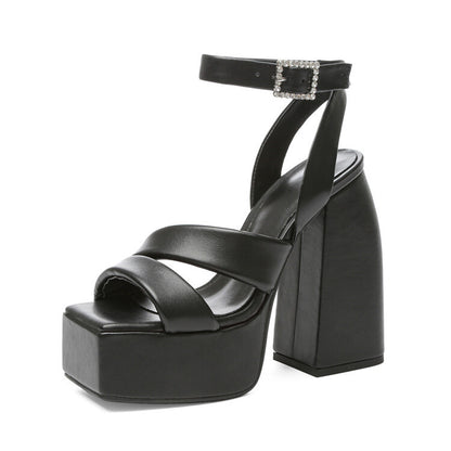 Summer High-Heeled Sandals Women's Large Size 40-43 Waterproof Platform Square Toe Shoes