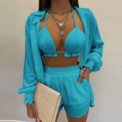 Sexy Three-Piece Set Fashion Short Pants Suit for Women Autumn Beach Style