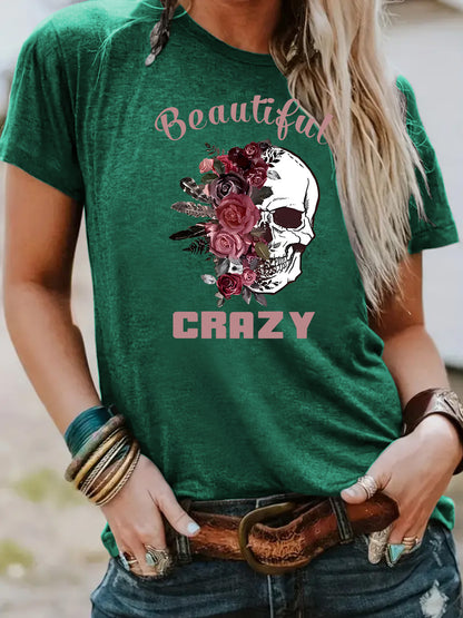 Skull flower printed top for women