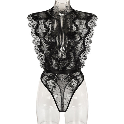 Sexy Lace Splicing Deep V-Neck Slimming Bodysuit