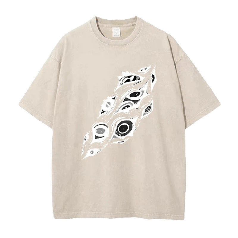 Summer New Anime Chainsaw Man Printed T-Shirt Summer Cotton Washed Vintage Short Sleeve Top